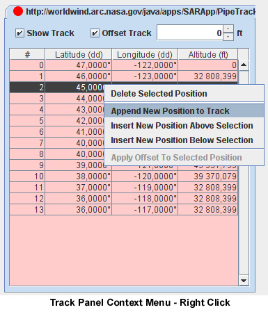 SAR Track Panel Context Menu